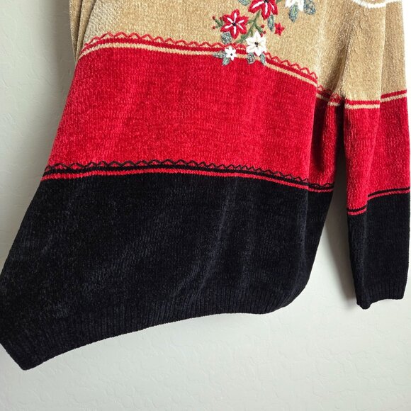 Alfred Dunner Chenille Knitted Floral 1/4 Zip Sweater XL Christmas Holiday Multi - Picture 4 of 11